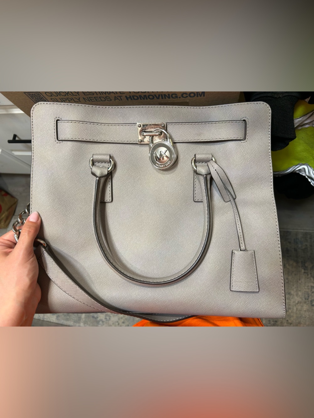 Michael Kors Gray Saffiano Satchel with Silver Hardware